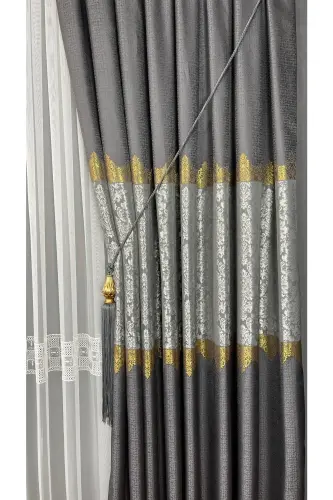 Pano Fon Perde Gri Tek Kanat Sık Pileli Jakarlı Yarı Parlak Desenli 100 X 260 - Gri 2511 - 4