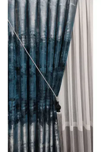 Pano Fon Perde Petrol Mavi va Yashil Siyoh Gri Ko'p Rangli Tek Qanot Siq Pilili Yuka Home Lyuks Seriya-Petrol Moviy va Yashili - 3