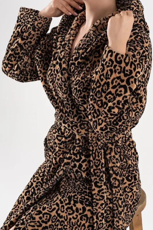 Panthera | 100% Cotton Leopard Print Velvet Robe - 5