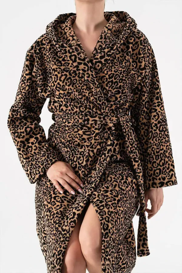 Panthera | 100% Cotton Leopard Print Velvet Robe - 3