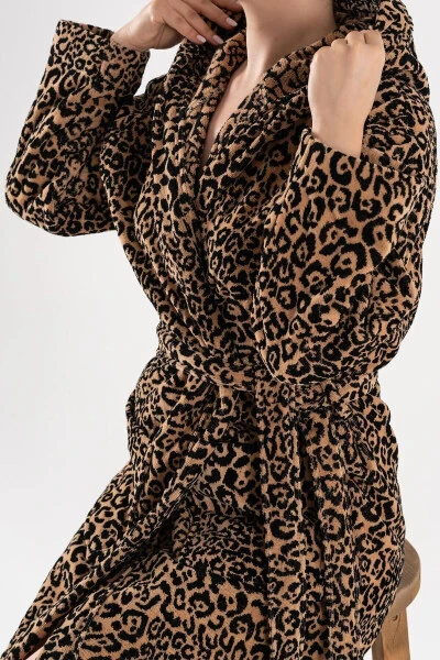 Panthera | 100% Cotton Leopard Print Velvet Robe - 4