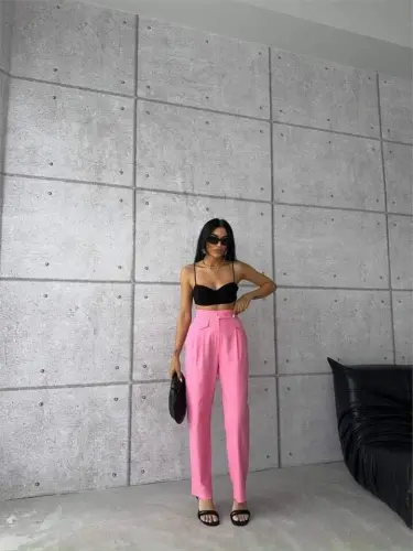 PANTS CLOSED POCKET 3 BUTTON DETAILED - Pink - 1