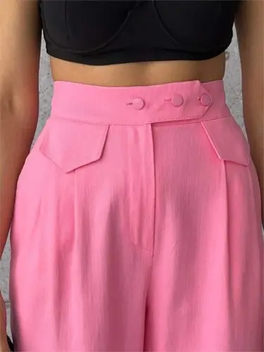 PANTS CLOSED POCKET 3 BUTTON DETAILED - Pink - 3