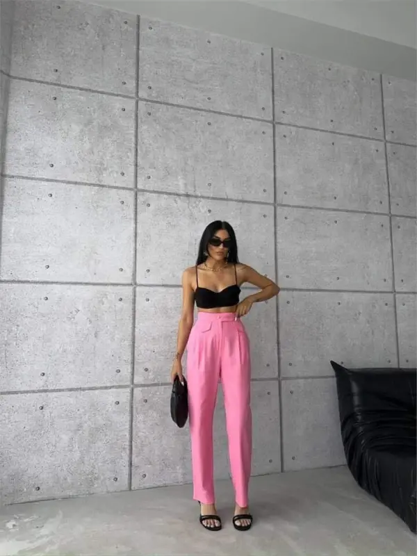 PANTS CLOSED POCKET 3 BUTTON DETAILED - Pink - BÜYÜKBEDENIZ