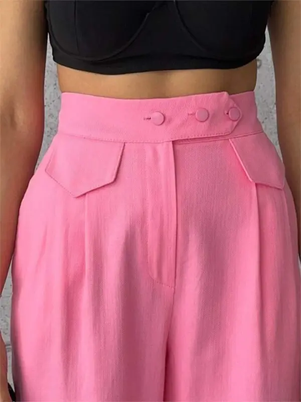 PANTS CLOSED POCKET 3 BUTTON DETAILED - Pink - 3