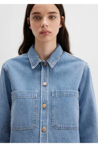 Paola Blue Premium Indigo Blue Jean Shirt Crop - 5