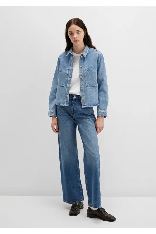 Paola Mavi Premium Indigo Moviy Jean Ko'ylak Crop - 2