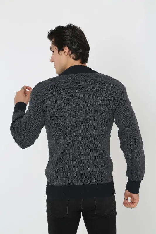 Папа Большой Размер На Молнии Батал Толстовка Куртка-темно-синий - 4