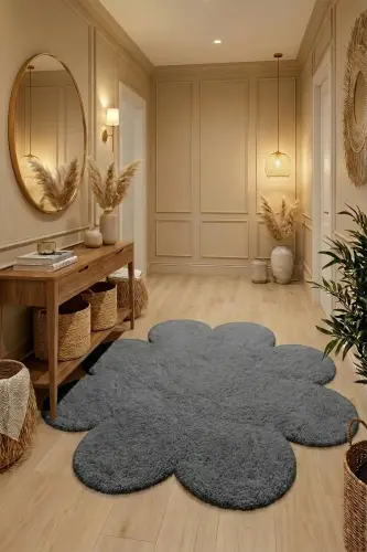 Papatya Model Yumuşak Peluş Dekoratif Salon Oturma Odası Halısı - antrasit 