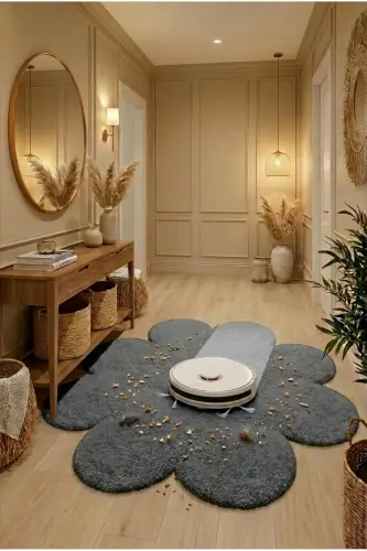 Papatya Model Yumuşak Peluş Dekoratif Salon Oturma Odası Halısı - antrasit - 3