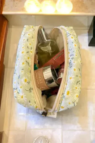 Papatya Desen Makyaj Çantası-Su Yeşili - BAHELS (1)