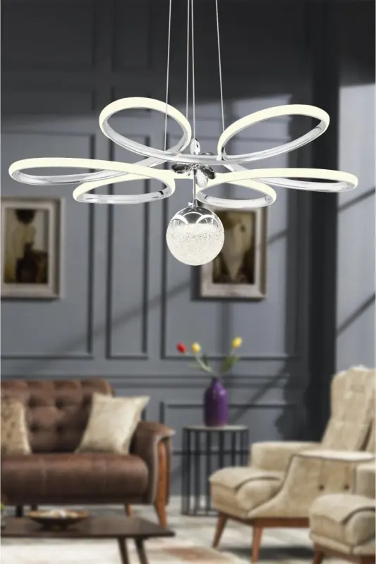 Papatya Gümüş 3 Renk Ledli Modern Led Avize-Gri002 - İSTANBUL AVIZE