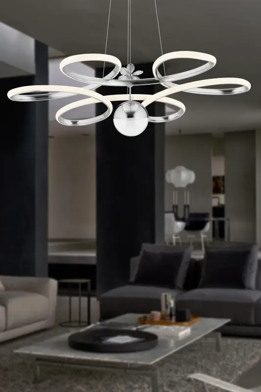 Papatya Gümüş 3 Renk Ledli Modern Led Avize-Gri002 - 2