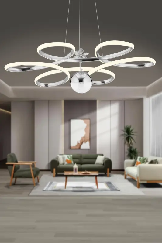 Papatya Gümüş 3 Renk Ledli Modern Led Avize-Gri002 - 3