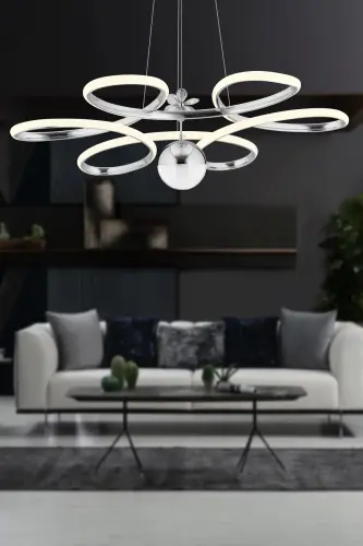 Papatya Gümüş 3 Renk Ledli Modern Led Avize-Gri002 - 4