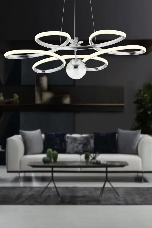 Papatya Gümüş 3 Renk Ledli Modern Led Avize-Gri002 - 4