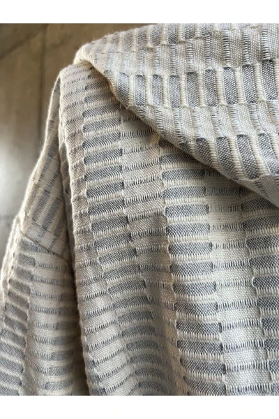 Papatya Pamuklu Peştamal Bornoz-Gri - 5