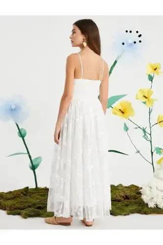 Papatyalı Askılı Tül Detaylı Elbise - Koton (1)