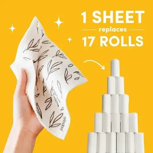 Papaya Reusable Paper Towels 4-Pack - 4 Sheets + 2 Hooks, Quick Drying, No Odor, 1 Sheet Replaces 17 Rolls, Washable Kitchen Cloth, Sustainable Dish Sponge, Eco Friendly Gift (The Wanderer) - 1