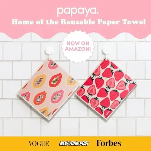 Papaya Reusable Paper Towels 4-Pack - 4 Sheets + 2 Hooks, Quick Drying, No Odor, 1 Sheet Replaces 17 Rolls, Washable Kitchen Cloth, Sustainable Dish Sponge, Eco Friendly Gift (The Wanderer) - 4