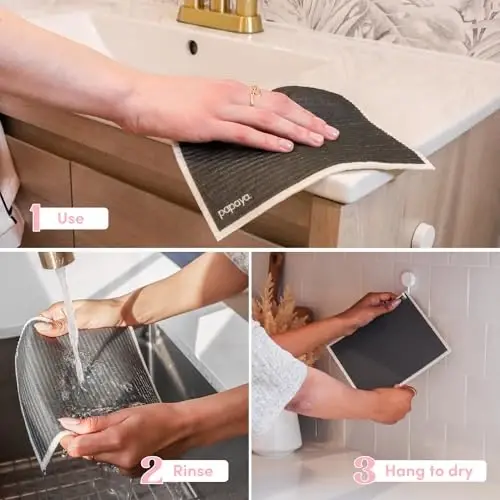 Papaya Swedish Dishcloths for Kitchen, 4 Reusable Paper Towels, 2 Hooks | 1 Sheet Replaces 17 Rolls of Paper Towel, Eco Friendly, Quick Drying, No Odor, Washable, Sustainable - 4