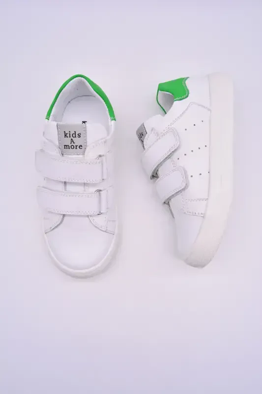 Papillon Çift Cırtlı Deri Unisex Çocuk Ayakkabı Beyaz-yeşil-Beyaz - 7
