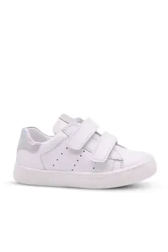 Papillon Double Velcro Leather Girl Shoe White-silver-White - 1