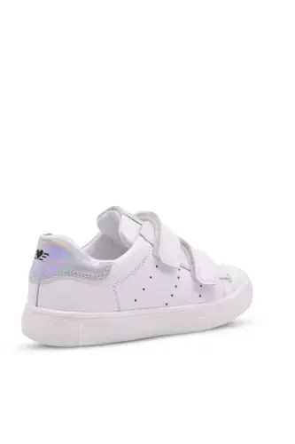 Papillon Double Velcro Leather Girl Shoe White-silver-White - KIDS A MORE (1)