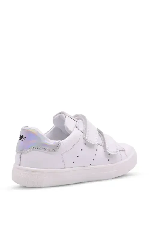 Papillon Double Velcro Leather Girl Shoe White-silver-White - 2