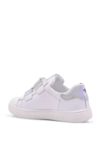 Papillon Double Velcro Leather Girl Shoe White-silver-White - 3