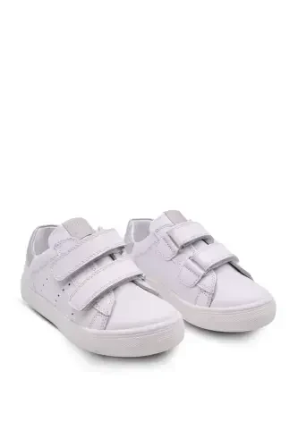 Papillon Double Velcro Leather Girl Shoe White-silver-White - 5