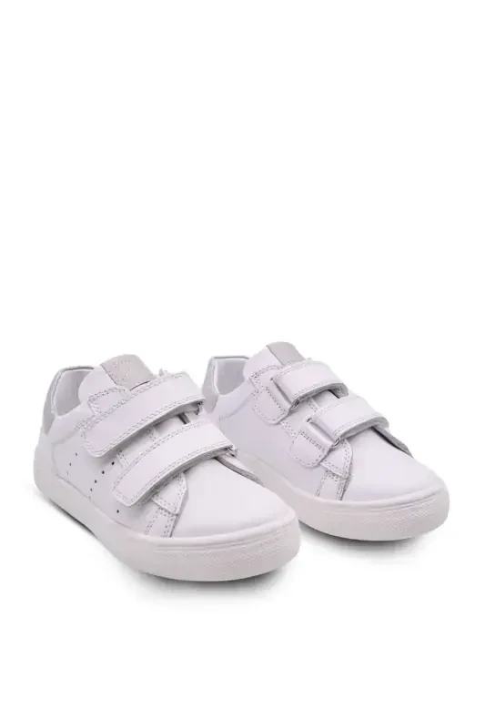 Papillon Double Velcro Leather Girl Shoe White-silver-White - 5
