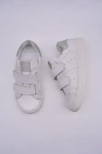 Papillon Double Velcro Leather Girl Shoe White-silver-White - 6