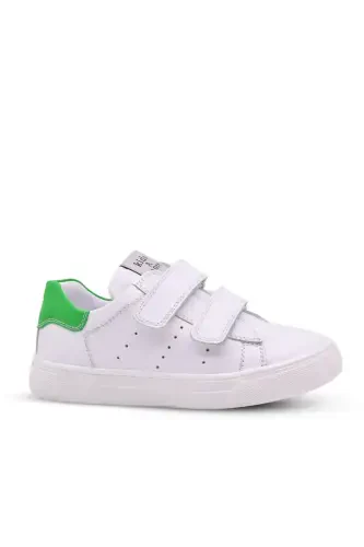 Papillon Double Velcro Leather Unisex Kids Shoe White-green-White - 1