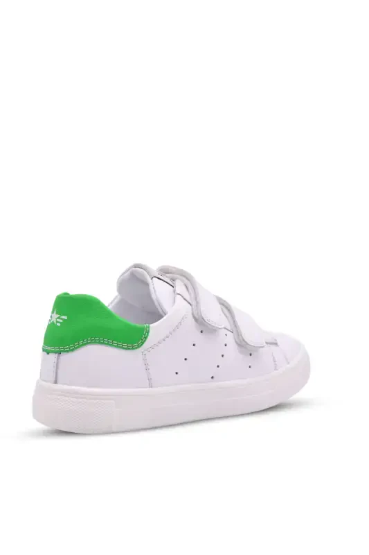 Papillon Double Velcro Leather Unisex Kids Shoe White-green-White - 3