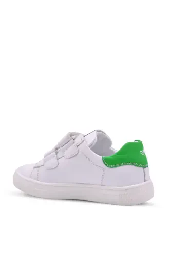 Papillon Double Velcro Leather Unisex Kids Shoe White-green-White - 4