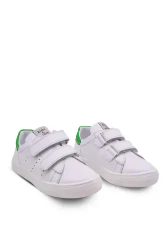 Papillon Double Velcro Leather Unisex Kids Shoe White-green-White - 6