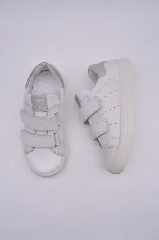 Papillon Двойная Липучка Кожаная Обувь для Девочек Бело-серебристо-белая - 6