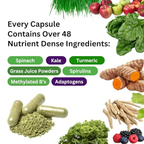 Paradise Herbs, Dünya Karışımı, Multivitamin, Demirli, 48 Organik Süper Gıda, Probiyotik, Antioksidan, A, B12, C, D, K2 Vitaminleri, Aromasız, 120 Kapsül - 3