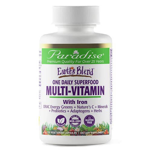 Paradise Herbs, Earth's Blend, Multivitamin, with Iron, 48 Organic Superfoods, Probiotics, Antioxidants, Vitamins A, B12, C, D, K2, Unflavored, 120 Capsules - 1