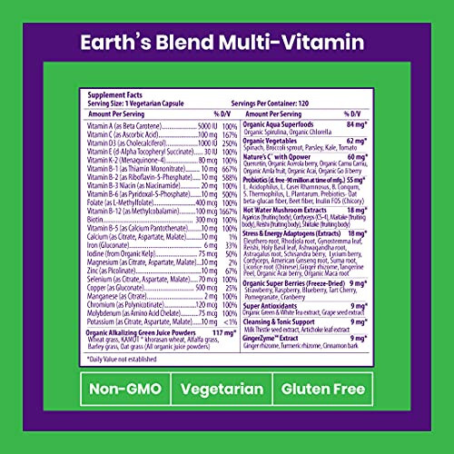 Paradise Herbs, Earth's Blend, Multivitamin, with Iron, 48 Organic Superfoods, Probiotics, Antioxidants, Vitamins A, B12, C, D, K2, Unflavored, 120 Capsules - 7