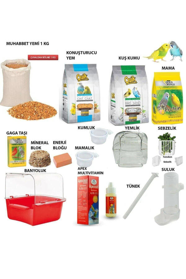 Parakeet Food and Supplies Set 15 Pieces - 1