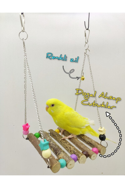 Parakeet Natural Wooden Bell Beaded Swing + Surprise Gift - 1