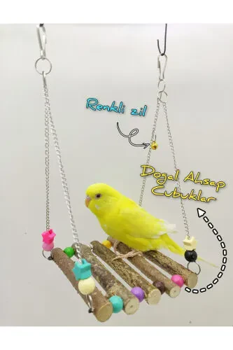 Parakeet Natural Wooden Bell Beaded Swing + Surprise Gift - 1
