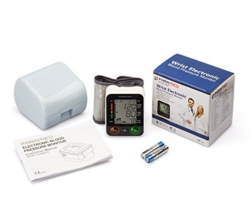 PARAMED Automatic Wrist Blood Pressure Monitor: Blood-Pressure Kit of Bp Cuff + 2AAA and Carrying case - Irregular Heartbeat Detector & 90 Readings Memory Function & Large Display - 4