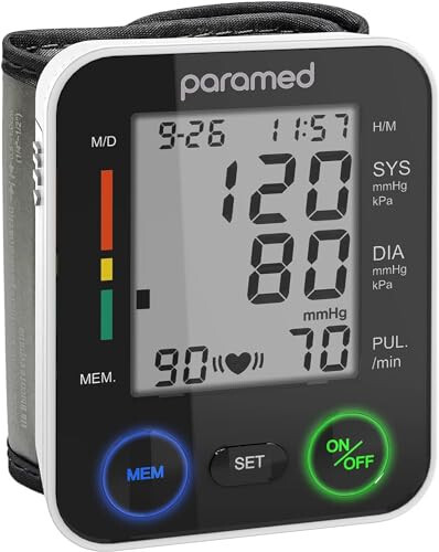 PARAMED Automatic Wrist Blood Pressure Monitor: Blood-Pressure Kit of Bp Cuff + 2AAA and Carrying case - Irregular Heartbeat Detector & 90 Readings Memory Function & Large Display - 6