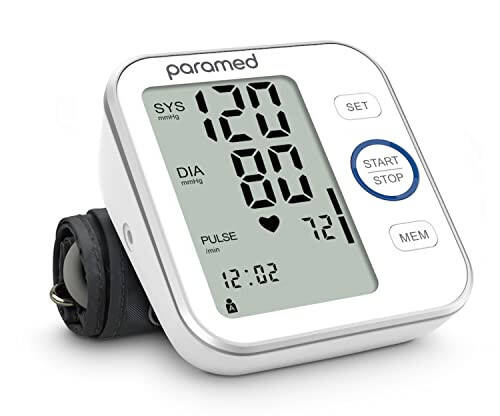 Paramed Blood Pressure Monitor - Bp Machine - Automatic Upper Arm Blood Pressure Cuff 8.7-16.5 inches - Large LCD Display 120 Sets Memory - Device Bag & Batteries Included - 15