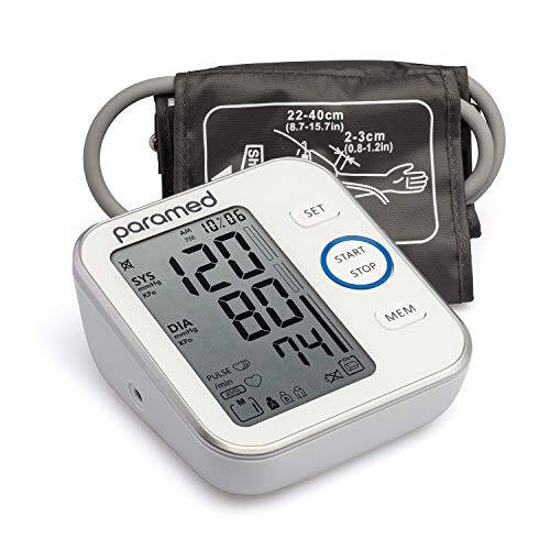 Paramed Blood Pressure Monitor - Bp Machine - Automatic Upper Arm Blood Pressure Cuff 8.7-16.5 inches - Large LCD Display 120 Sets Memory - Device Bag & Batteries Included - 8