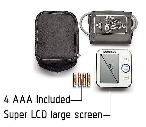 Paramed Blood Pressure Monitor - Bp Machine - Automatic Upper Arm Blood Pressure Cuff 8.7-16.5 inches - Large LCD Display 120 Sets Memory - Device Bag & Batteries Included - 12