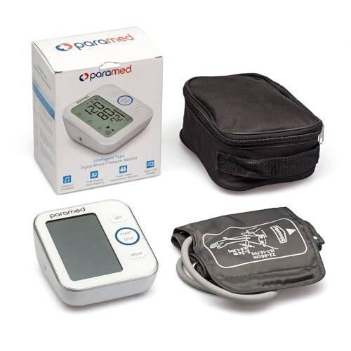 Paramed Blood Pressure Monitor - Bp Machine - Automatic Upper Arm Blood Pressure Cuff 8.7-16.5 inches - Large LCD Display 120 Sets Memory - Device Bag & Batteries Included - 14